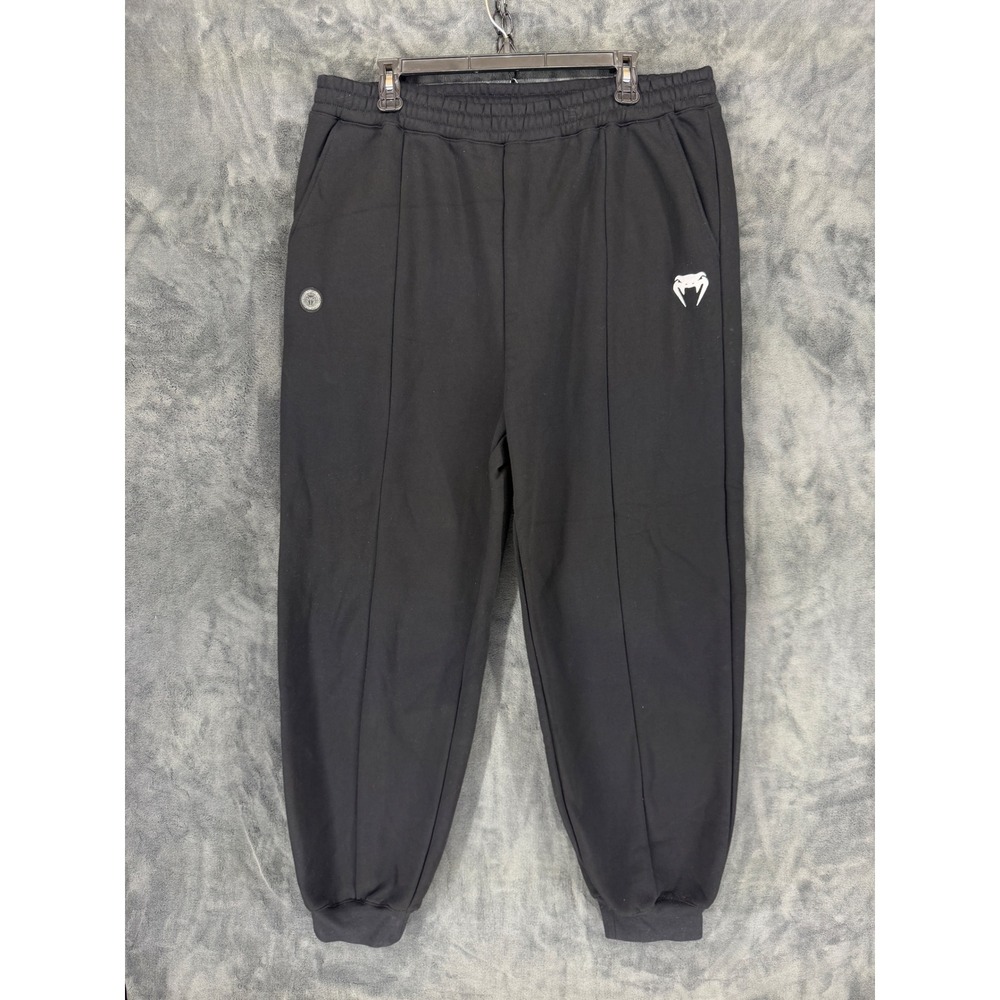Venum Mens Black Athletic Joggers Sweatpants XXL Embroidered Logo Front Pleats